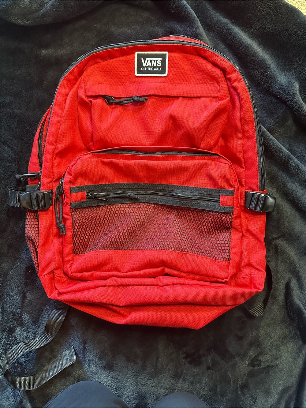 Vans Off The Wall Red Backpack Black Trim Multi Pocket School Travel Bag